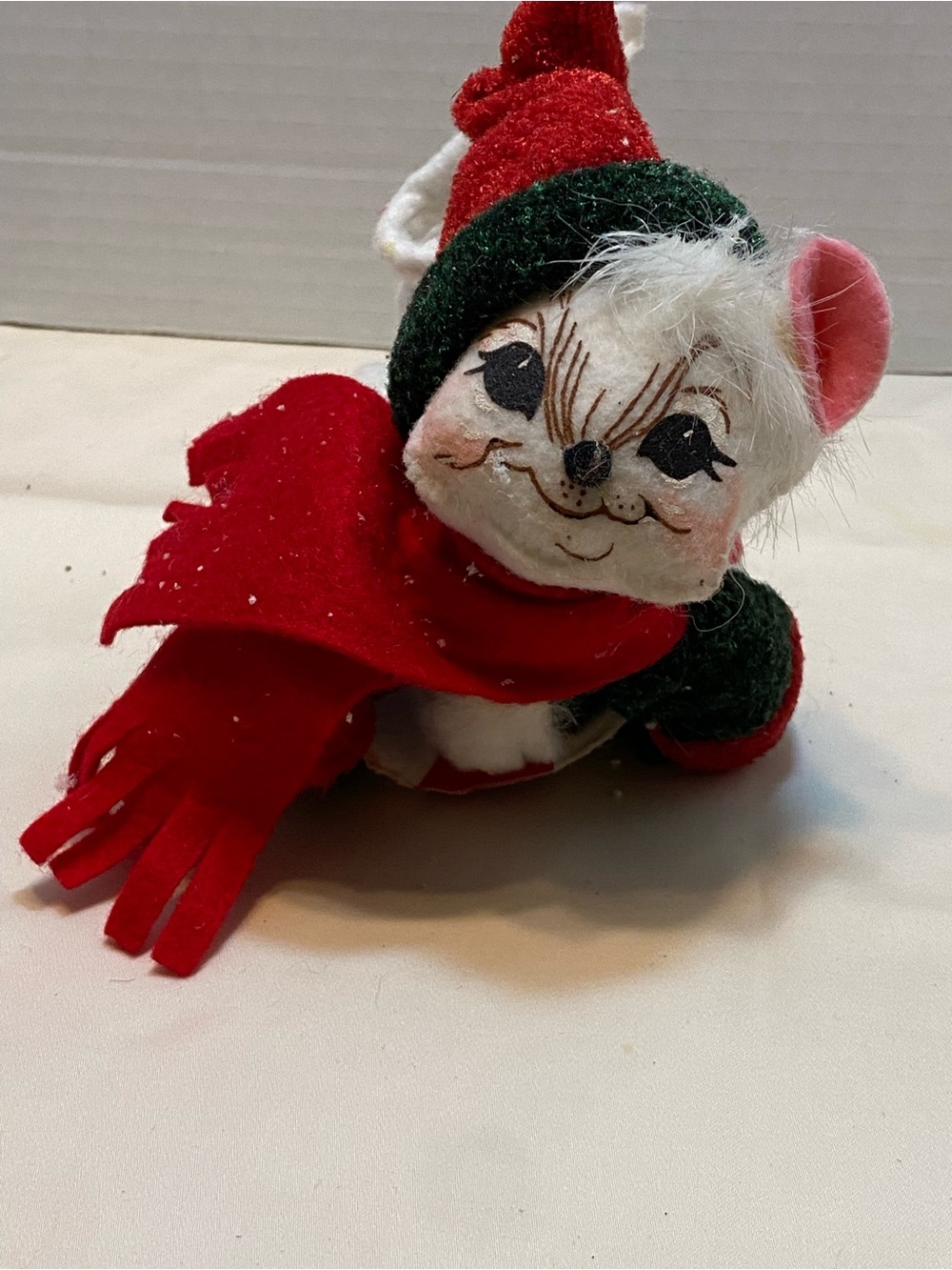 Annalee Red and Green Holiday Mouse Figurine with Scarf